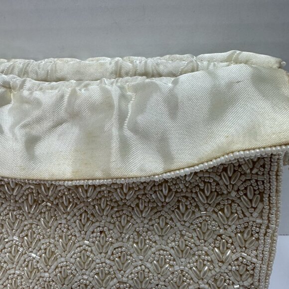 Vintage Inge Christopher White Beaded Evening Purse Long Strap - Picture 3 of 10